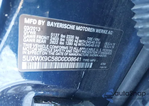 2013 BMW X3 xDrive28I из США, поврежденный, VIN 5UXWX9C58D0D08641